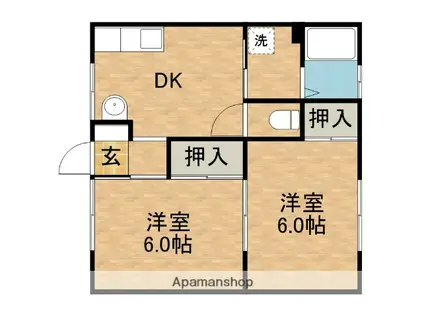 ユーハイツ(2DK/1階)の間取り写真