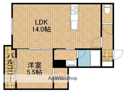 KALMARK海老塚(1LDK/4階)の間取り写真