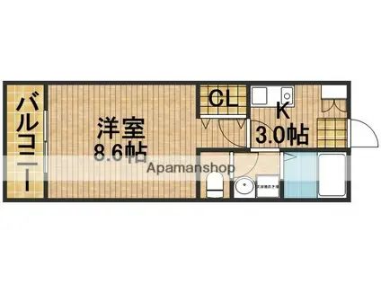 クレフラスト天神町(1K/1階)の間取り写真