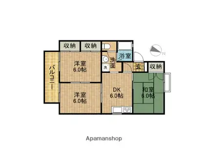 フレシュールドゥアビタシオンD(3DK/2階)の間取り写真