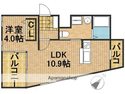 VILLA COZY(1LDK/2階)の間取り写真