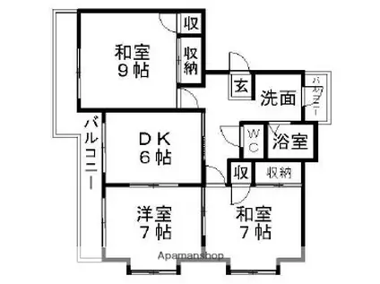 イナトピア(3DK/1階)の間取り写真