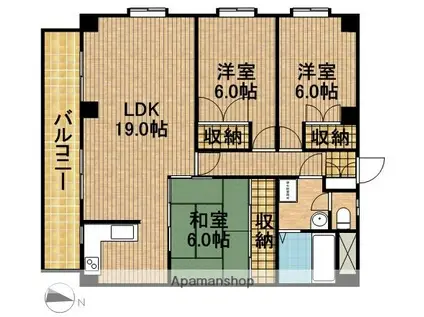グレース蜆塚(3LDK/4階)の間取り写真