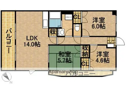 メゾン・ド・フェリエ(3LDK/2階)の間取り写真