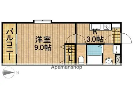 たちばな壱番館(1K/1階)の間取り写真