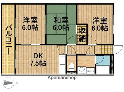 ロイヤルシティ高丘(2LDK/4階)の間取り写真