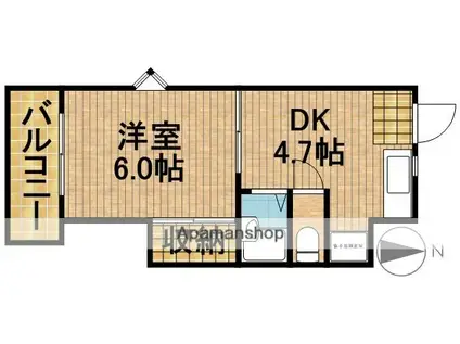 サンリバーハイツ(1DK/2階)の間取り写真