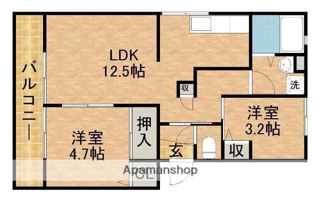 広野マンション(1LDK/2階)の間取り写真