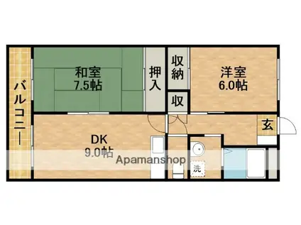 ハーモニー和合Ⅰ(2DK/4階)の間取り写真