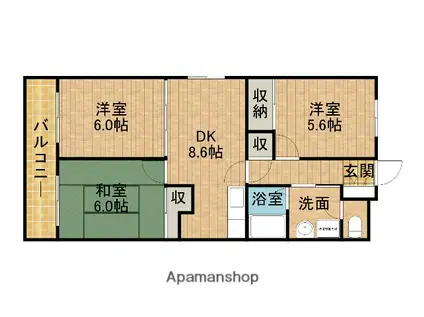 山ノ手マンションⅡ(3DK/3階)の間取り写真