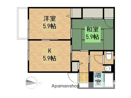 ミレニアム(2K/1階)の間取り写真