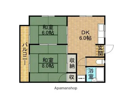 東西屋コーポ(2DK/2階)の間取り写真