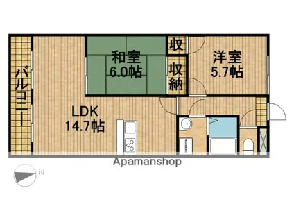 マンション景桜(2LDK/3階)の間取り写真