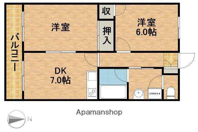 フロントヒルズⅡ(2DK/1階)の間取り写真