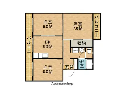 ヤマサハイツ(3DK/3階)の間取り写真