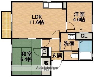 ビスタ弁天(2LDK/2階)の間取り写真