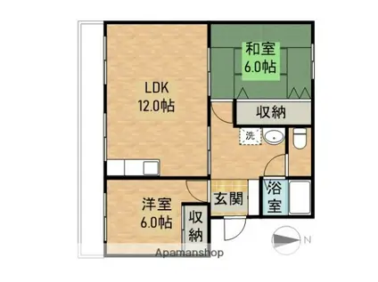 武藤ハイツⅡ(2LDK/2階)の間取り写真
