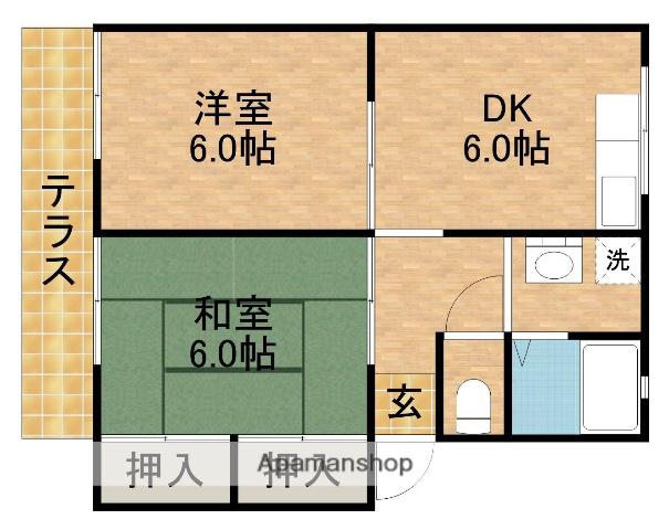 コスモス高丘(2DK/1階)の間取り写真