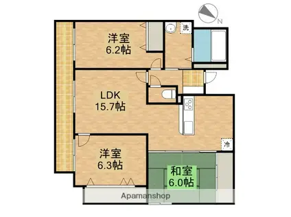 ライフ第5マンション大平台(3LDK/3階)の間取り写真