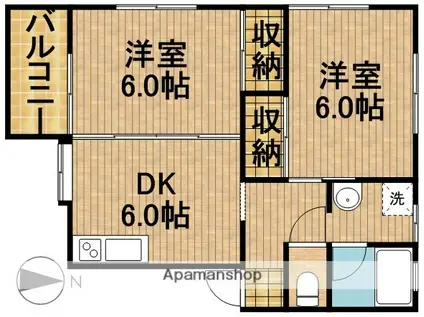 サンハイツ2(2DK/1階)の間取り写真