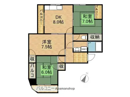 クィーンズコート鴨江(3DK/2階)の間取り写真