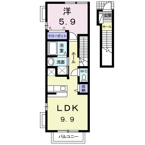 ジェルメⅠ(1LDK/2階)の間取り写真