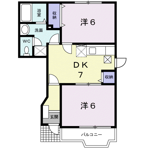 サンパティークB(2DK/1階)の間取り写真