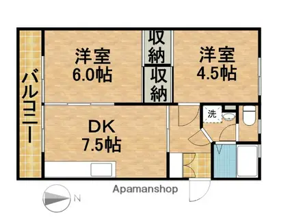 サンハイム幸(2DK/4階)の間取り写真