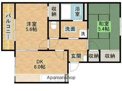 T.TOWNサンヒルズA(2DK/1階)の間取り写真