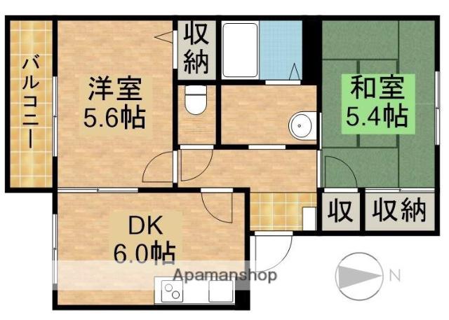 T.TOWNサンヒルズA(2DK/2階)の間取り写真
