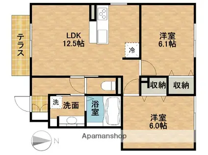 WINS HILLS B(2LDK/1階)の間取り写真