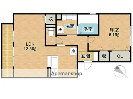ルチェーレ有玉南町(1LDK/2階)の間取り写真