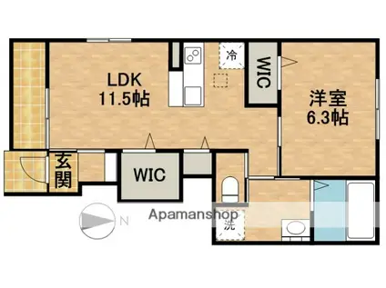 サウス WIND(1LDK/1階)の間取り写真