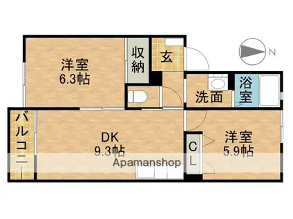 クレセールA(2DK/2階)の間取り写真