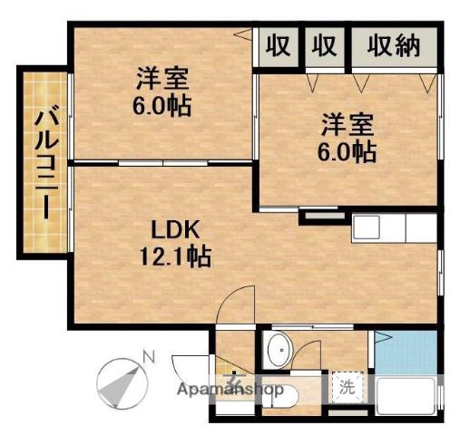 グリシーナB(2LDK/2階)の間取り写真