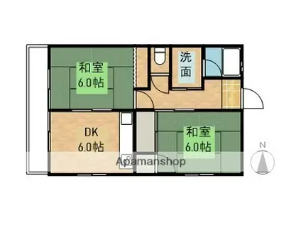 コーポショウサンⅡ(2DK/2階)の間取り写真