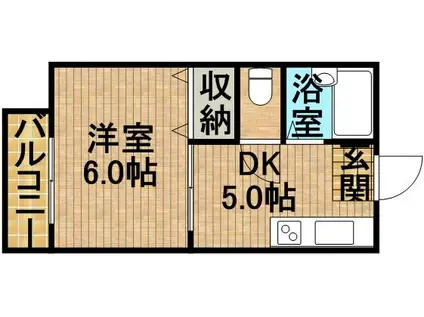 ウィングB(1K/1階)の間取り写真