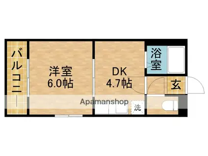 ピアハイツヒロセB(1DK/3階)の間取り写真