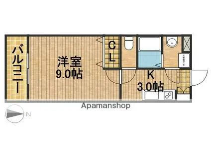 バンブーリーヴス(1K/4階)の間取り写真