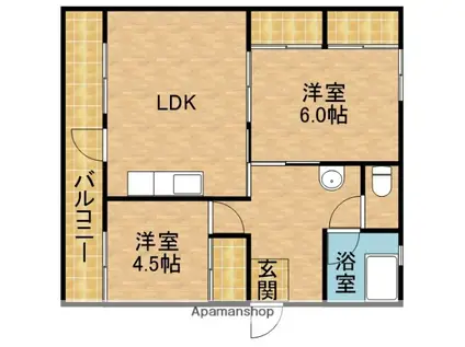 幸町コーポ(2LDK/3階)の間取り写真