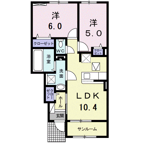 カメリアⅡ(2LDK/1階)の間取り写真