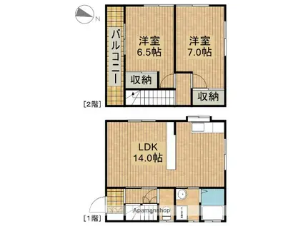 東海道本線 浜松駅 バス乗車時間:20分 中山バス停で下車 徒歩2分 2階建 築27年(2LDK)の間取り写真