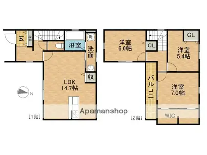 東海道本線 新居町駅 徒歩8分 2階建 築2年(3LDK)の間取り写真