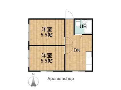 東海道本線 磐田駅 バス乗車時間:5分 岡田郵便局バス停で下車 徒歩13分 2階建 築20年(2DK/1階)の間取り写真