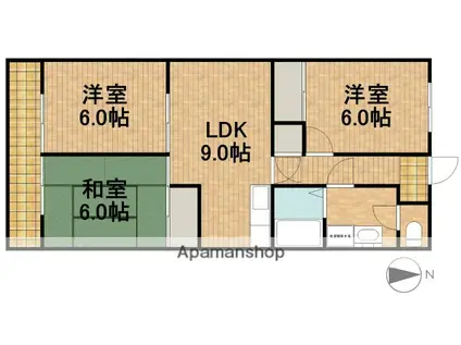Uコート(3DK/3階)の間取り写真