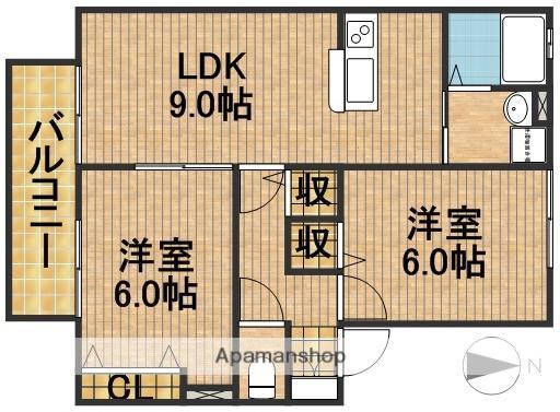 サンビレッジ半田山A(2DK/2階)の間取り写真