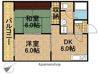 ウイング高丘Ⅳ(2DK/4階)の間取り写真