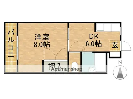 グリーンハイツ根洗(1DK/4階)の間取り写真