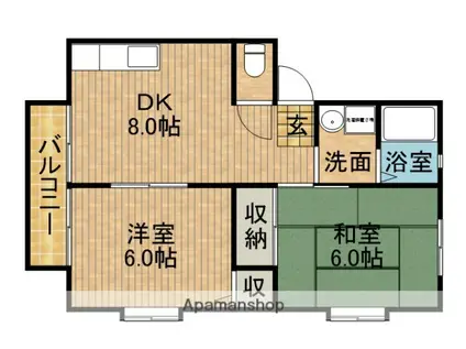 サンビレッジエリカB(2DK/1階)の間取り写真