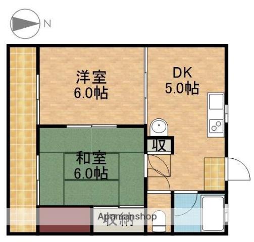 三浦ハイツ北(2K/2階)の間取り写真